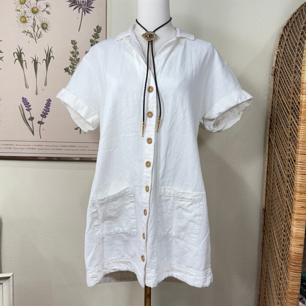 Anthropologie Pilcro Linen Blnd Mini Shirt Dress Coastal Cowgirl Vanilla Girl XS